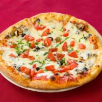 Veggie Works Pizza · Onions, mushrooms, bell peppers and black olives.