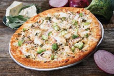 Poultry Geist · Chicken marinated in a tangy ranch sauce, broccoli, red onions, Swiss cheese, fontina, Gorgonzola, mozzarella and fresh sage.