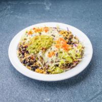 Burrito Bowl · Meat, black beans, rice, lettuce, tomato, cheese, sour cream and guacamole.