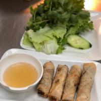 4 Pieces Vietnamese Egg Rolls · Pork, cabbage, carrot deep fried in a crispy rice wrap served with lettuce, cilantro and a s...