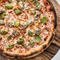 Gluten-Free Philly Pizza - Mild · Roasted green peppers, caramelized onions and mild housemade Italian sausage.