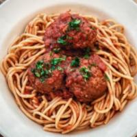 SPAGHETTI ＆ MEATBALLS · whole wheat spaghetti ＆ meatballs with marinara