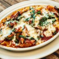 Baked Penne Parmigiana with Eggplant · Vegetarian.