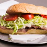 Steak Hoagie Sandwich · 6 oz. of thinly sliced rib eye, provolone cheese, lettuce, tomatoes, onions and mayonnaise.