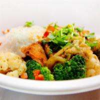 Rainbow Deluxe Rice · Stir-fried tofu, shiitake mushroom and mixed vegetables. Gluten free.