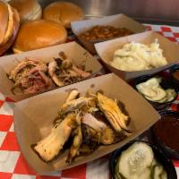 Sandwich PAC · Choose your favorite smoked meat and 2 sides. Served with 4 sandwich rolls, house pickles an...
