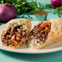 Burrito Mexicano · Black beans, cilantro lime rice, diced red onion, cilantro and arbol salsa, in a flour torti...