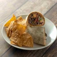 Veggie Burrito · Includes rice, beans, pico de gallo, cheese, sour cream, cilantro, & onion.