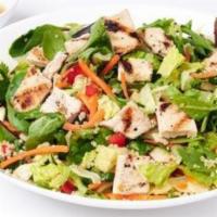Chopped Asian Salad · Grilled chicken breast or grilled Alaskan salmon on organic spring mix, romaine, and iceberg...