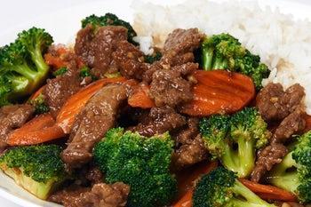 Beef & Broccoli · Garlic soy sauce with carrots and broccoli.