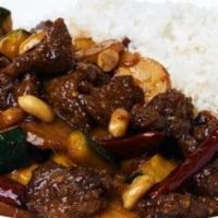 Kung Pao Beef · A blazing sauce with seared chilies, peanuts, water chestnuts, zucchini and dry chili pepper...