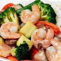 Shrimp & Vegetables · Succulent shrimp with zucchini, carrots, broccoli, mushrooms, water chestnuts and snap peas ...