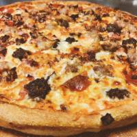 Meat Lovers Pizza · With pepperoni, sausage, ham, hamburger and bacon.