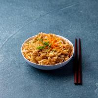 Big Pad Thai · WIDE rice noodles, egg, beansprouts, protein, topped with carrots, green onions, crushed pea...