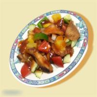 Sweet & Sour Tilapia · Deep fried Tilapia with pineapple, cucumber, tomato, bell, onion, in house made sweet&sour s...