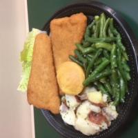 CRISPY FLOUNDER PLATTER · 2 pieces of Crispy Flounder served with your choice of our 2 Homemade sides and our Signatur...
