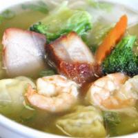 Dragon Wonton Soup · Chicken broth with shrimp and pork wontons, shrimp, chicken, BBQ pork and vegetables.