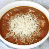 Gumbo · Our home style soup with a deep brown roux, onions and bell peppers, slow cooked for over fo...