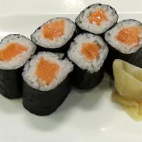 Salmon* Roll · Fresh salmon and rice rolled in seaweed. 250 calories. *We are required by the Health Depart...