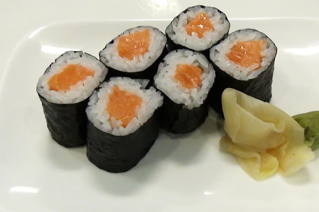 Salmon* Roll · Fresh salmon and rice rolled in seaweed. 250 calories. *We are required by the Health Department to inform you that consuming raw or undercooked meats, poultry, seafood, shellfish or eggs may increase your risk of foodborne illness, especially if you have certain medical conditions.