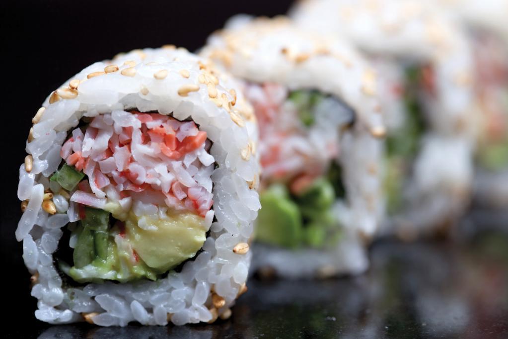 California† Roll · Krab, cucumber and avocado rolled in seaweed and rice