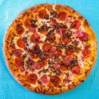 Meat Lovers Pizza · Pepperoni, Canadian bacon, Italian sausage, beef and bacon. 