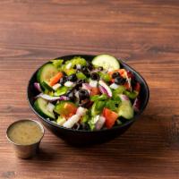 Chef's Salad · Romaine lettuce, tomatoes, black olives, cucumbers, onions and green peppers.