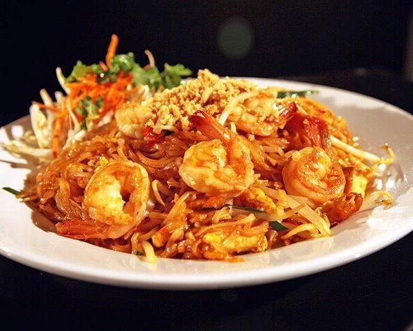 33. Pad Thai · Thin rice noodles stir fried with bean sprouts, tofu, egg and topped with chopped peanuts.