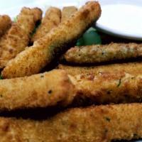 Fried Zuchinni Sticks · Served with Ranch dipping sauce.