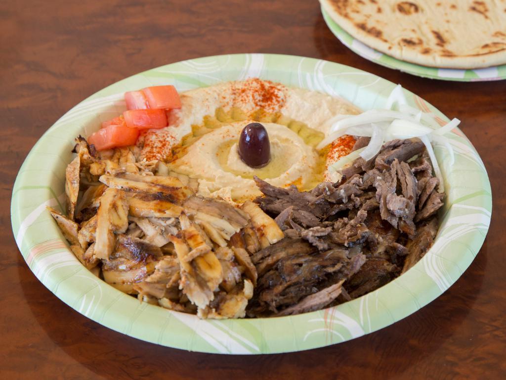Combination Plate · A combination choice of 2 meats. Includes small salad, rice or fries, pita bread, house sauce and a drink.