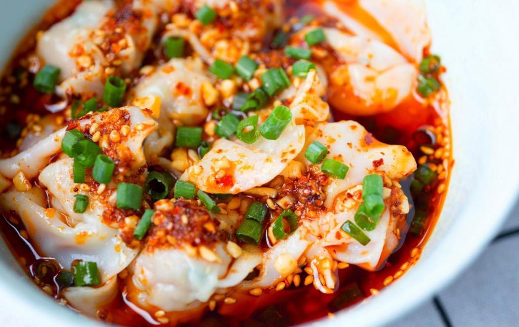 Sichuan Wonton with Red Oil 红油抄手 · Hot and spicy.