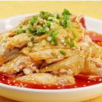 Steamed Chicken with Chili Sauce 口水鸡 · Hot and spicy.