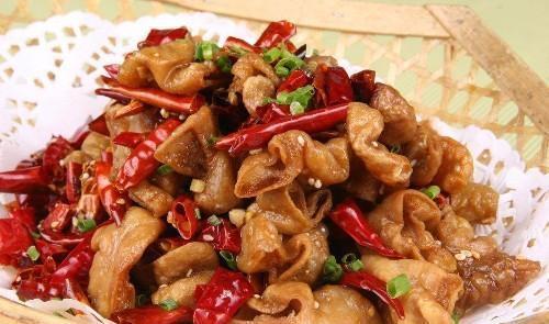 Dry Sauteed Pork Intestines with Spicy 干煸肥肠 · Hot and spicy.