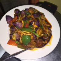 Sauteed Spicy Chinese Eggplant Dinner · Served with choice of rice. Spicy.