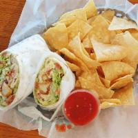 ABQ Chicken Wrap with Chips and Salsa · Crispy chicken, bacon, cheddar and Jack cheese, lettuce, tomato, guacamole with creamy ranch...