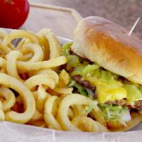 Green Chile Cheeseburger · Grilled bun, chopped green chile, cheese, lettuce, tomato, mustard and ketchup. Made with 10...