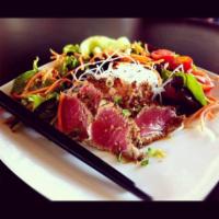 Seared Ahi · Lightly Seared Maguro Seasoned w/ Japanese 7 Spice, Drizzled with our House Ponzu Sauce and ...