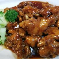 Sesame Chicken 芝麻鸡 · Dark meat chunks chicken battered fried and sautéed in sweet brown sauce with sesame seeds, ...