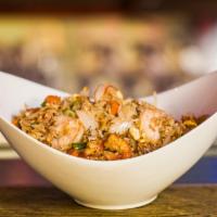 Combination Fried Rice · Stir-fried chicken breast, shrimps, crawfish tail meat with white rice, mixed vegetables, eg...
