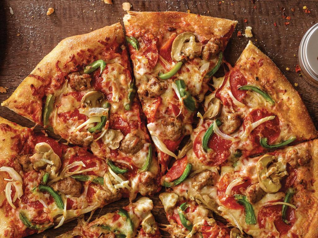 Deluxe Pizza · Classic pepperoni, Italian sausage, mushrooms, green peppers, onions, sauce and three cheese blend.