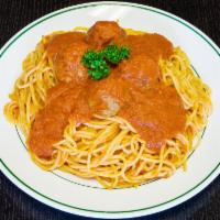 Spaghetti with Meatballs · Pasta with a ball of seasoned meat.