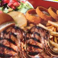 2 Piece Pork Chops Plate 4 Onion Rings Fries  Salad · Served with a salad and choice of side.


sides include   veggies   fries mashed potatoes ri...