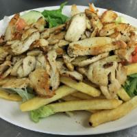 Grilled Chicken Salad with Bonus Fries · Please specify the dressing of your choice
Ranch, thousand island, Italian, Blue Cheese, oil...