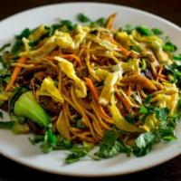 Chow Mein · Noodles sauteed with choice of protein, mixed with cabbage, bok choy, green peas and carrots...