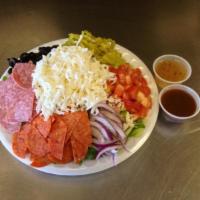 Antipasto Salad · Lettuce, pepperoni, salami, mozzarella cheese, tomatoes, red onions, black olives and pepper...
