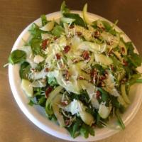Foo Foo Salad · Spinach, arugula, shaved fennel, sliced Granny Smith apples, caramelized pecans and shaved P...