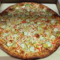Veggin' Out Pizza · Mozzarella cheese, tomatoes, red and green peppers, artichoke hearts, zucchini and red onion...