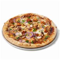 BBQ Chicken Pizza · Mozzarella, BBQ sauce, topped with chicken, red onion and cilantro.