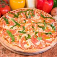 Margherita Pizza · Mozzarella cheese, fresh tomatoes, garlic and basil. 