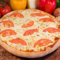 White Knight Pizza · Ricotta and mozzarella cheeses, roasted garlic, fresh sliced tomatoes and oregano. 